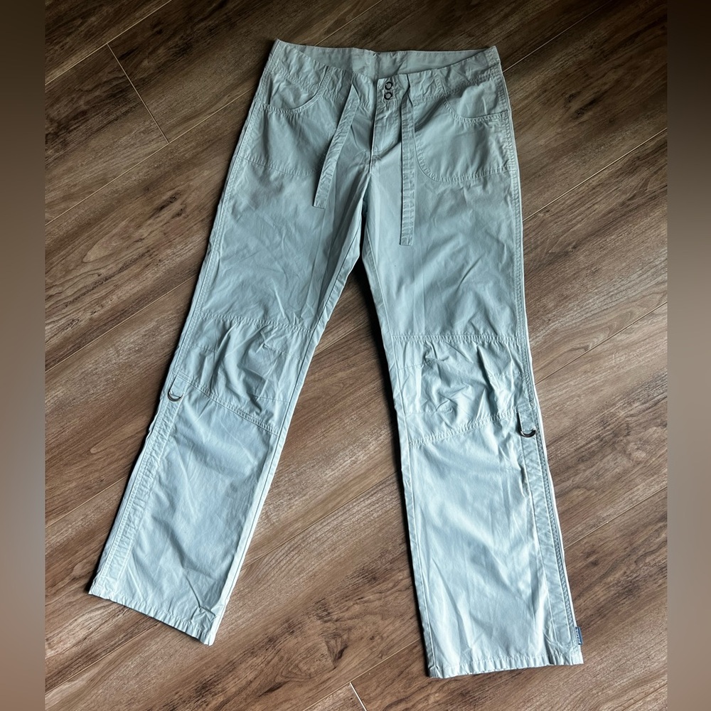 Prana Light Cotton Blue Cargo Pants small adjustable straps at ankle